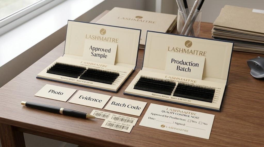 Approved sample versus production batch evidence for lash order issue reporting