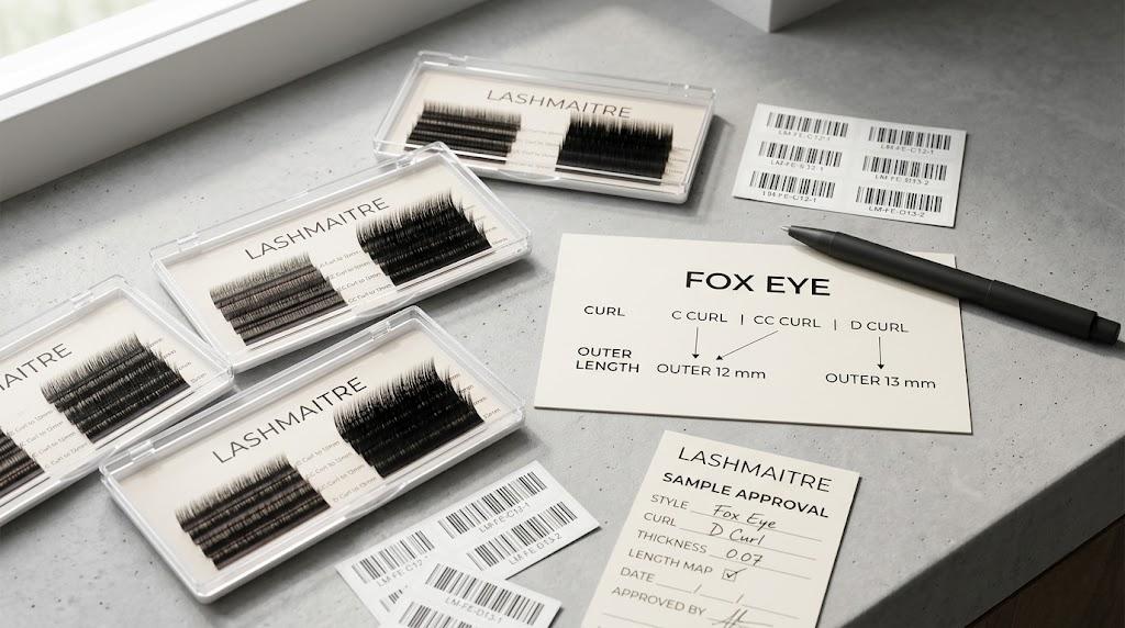 LASHMAITRE fox eye lash curl and outer length comparison for wholesale tray selection