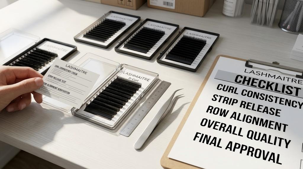 lash fiber finish checklist - LASHMAITRE lash curl consistency strip release row alignment and final quality checklist