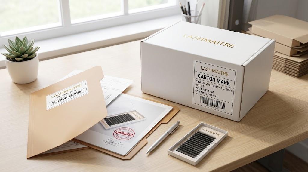 LASHMAITRE lash packaging carton mark and version record for private label reorder