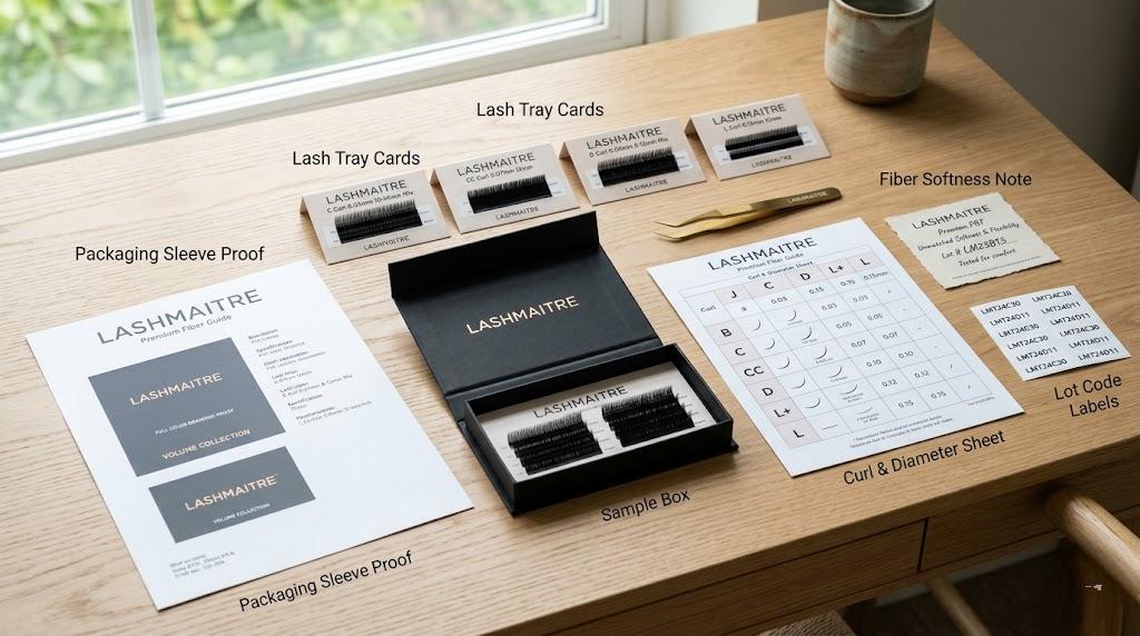 private label distributor checklist packaging sleeve proof lash tray cards and fiber notes