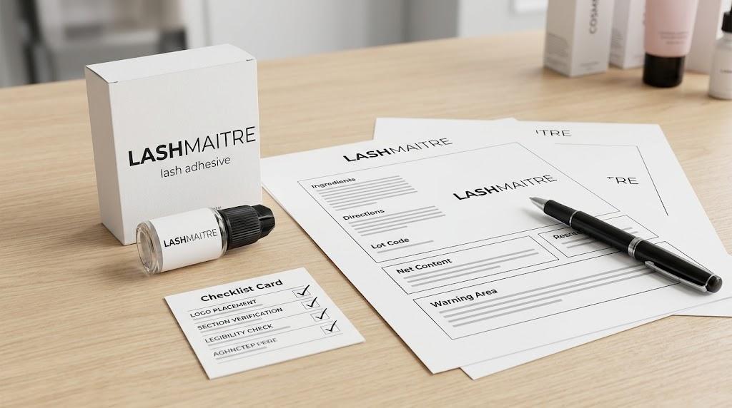 LASHMAITRE lash adhesive label review with ingredient directions and warning area