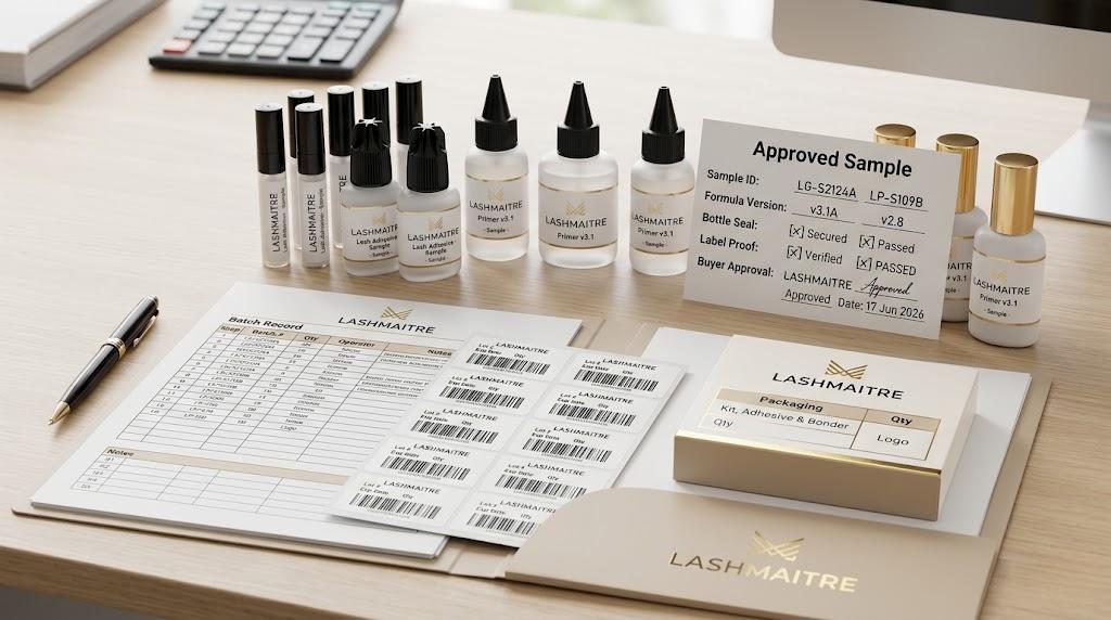 LASHMAITRE lash adhesive sample approval and batch record for wholesale buyers