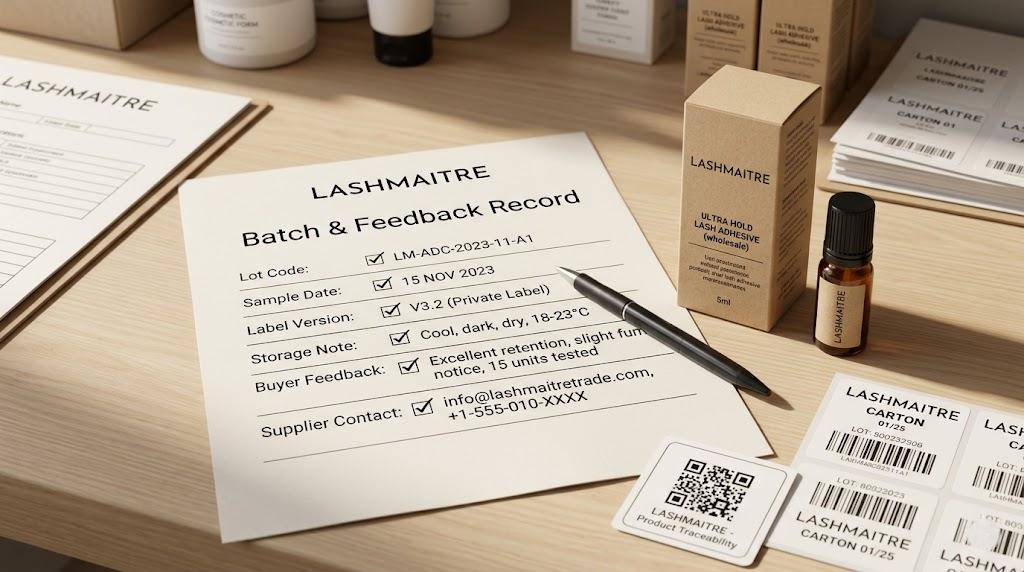 LASHMAITRE lash glue batch and feedback record for private label sourcing