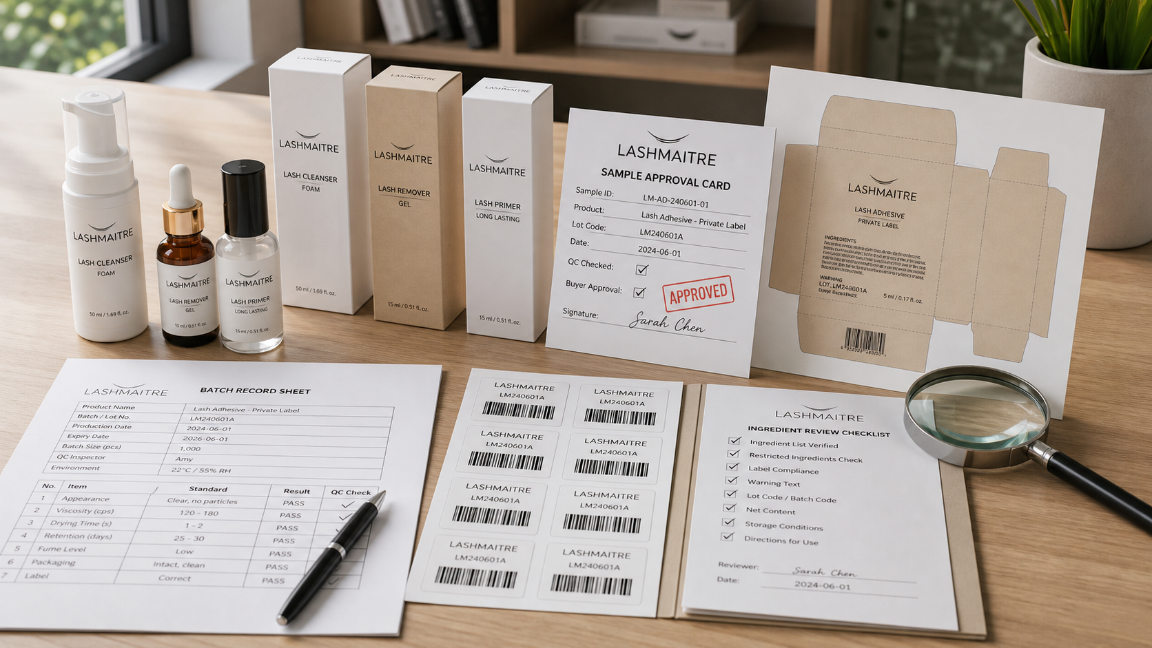 LASHMAITRE lash glue sample approval and batch record for wholesale buyer risk control