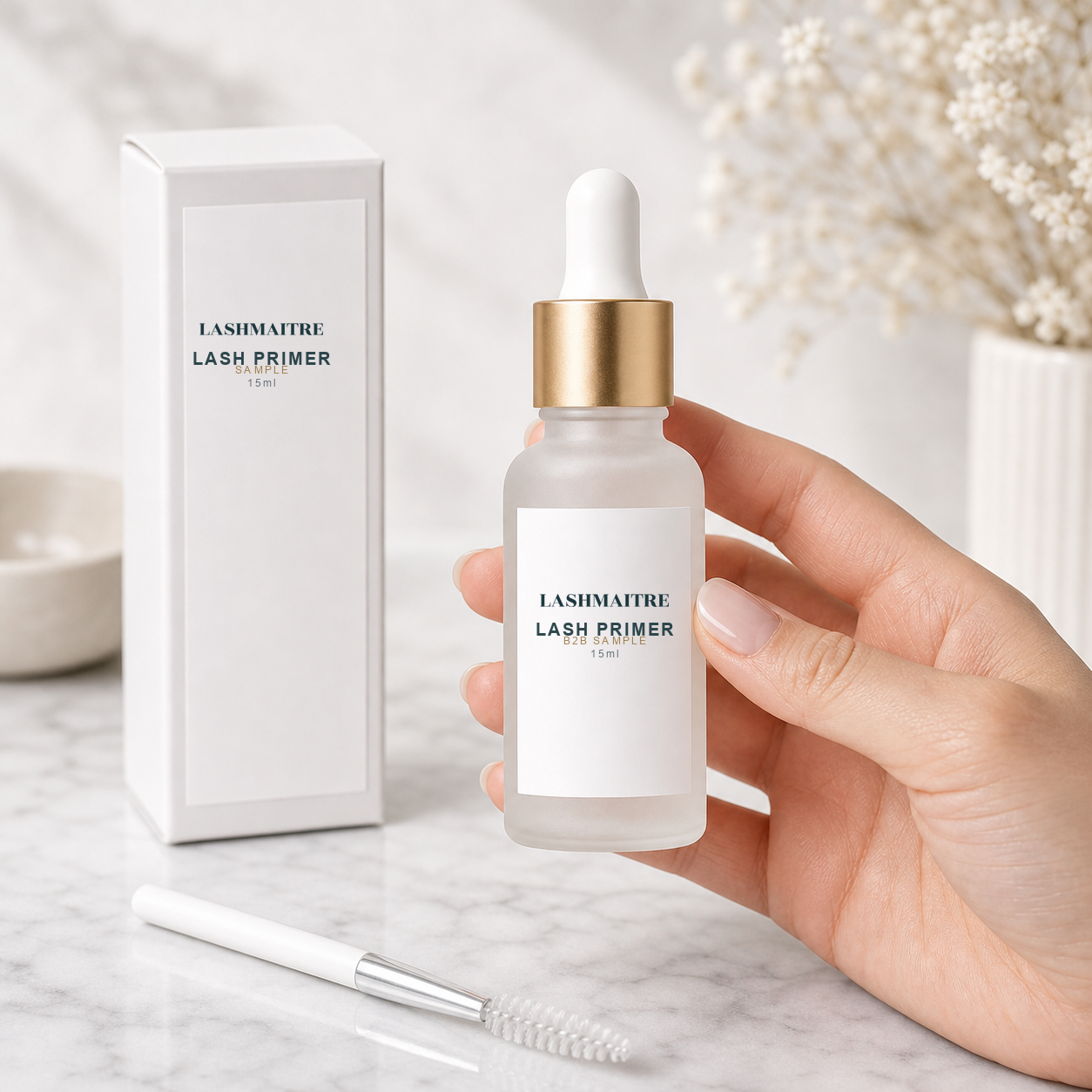 LASHMAITRE lash primer samples product photo for B2B buyers reviewing product direction and packaging