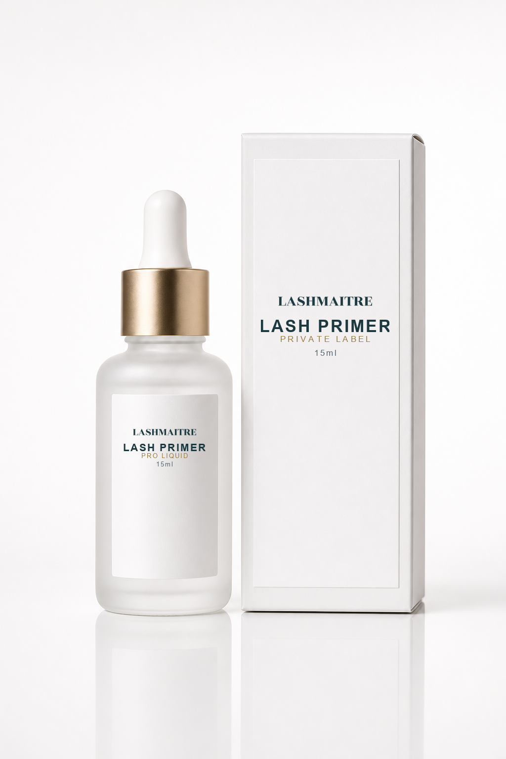LASHMAITRE lash primer wholesale bottle and outer box product photo for salon and distributor buyers