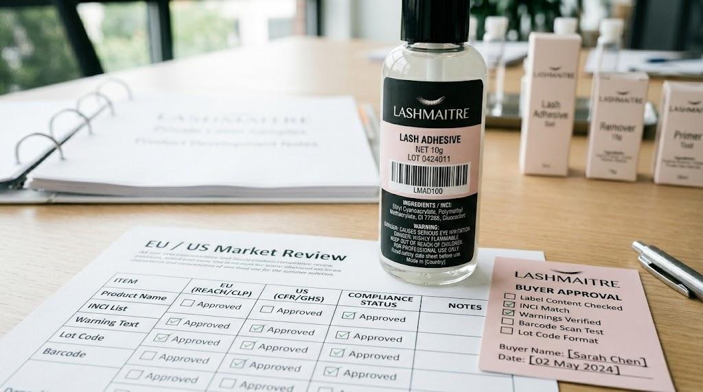LASHMAITRE private label lash liquid label review for EU and US markets