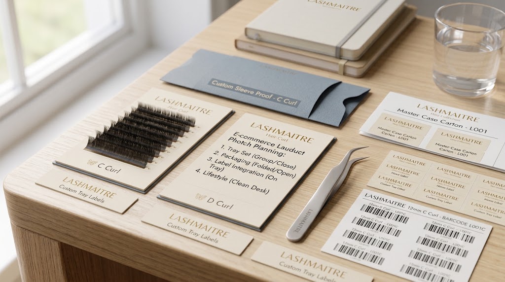 LASHMAITRE private label lash packaging proof and barcode labels for online beauty brands