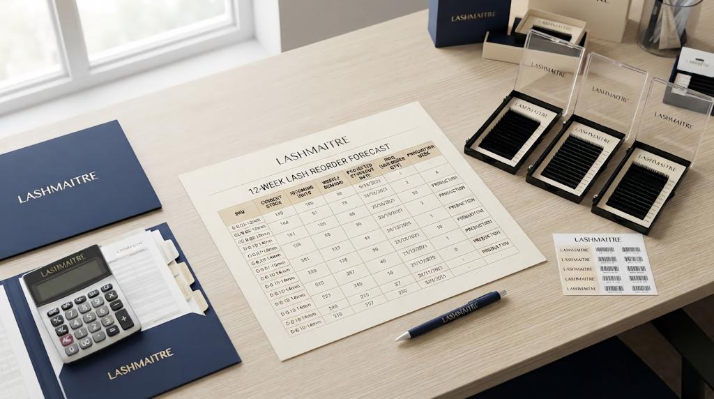 Lash reorder forecast with LASHMAITRE SKU demand stock MOQ and supplier capacity planning