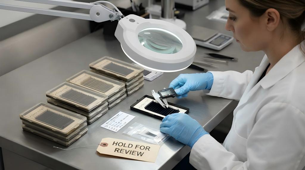 LASHMAITRE aged lash inventory held for measured quality review before disposition
