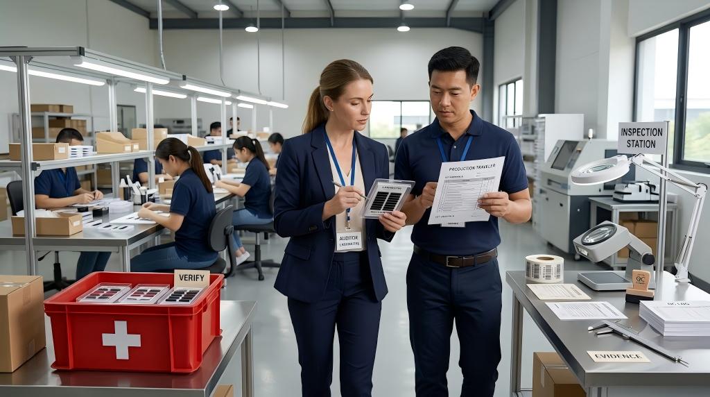 Buyer auditor verifying LASHMAITRE lash production records on the factory floor