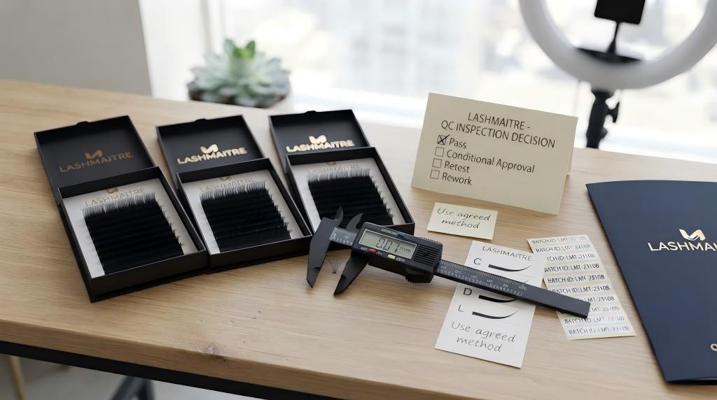 Wholesale lash buyer inspection with pass, conditional approval, retest and rework decisions