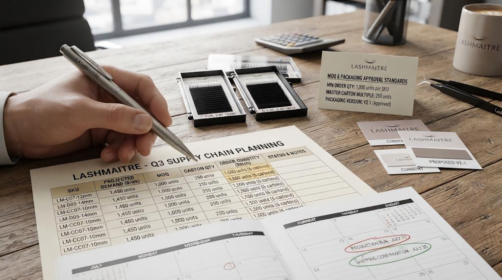LASHMAITRE supplier capacity planning sheet with MOQ order quantity and production week
