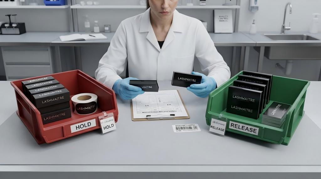 Old and approved LASHMAITRE packaging versions separated before a private label reorder