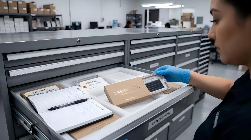 Protected LASHMAITRE lash master reference stored in a controlled quality cabinet