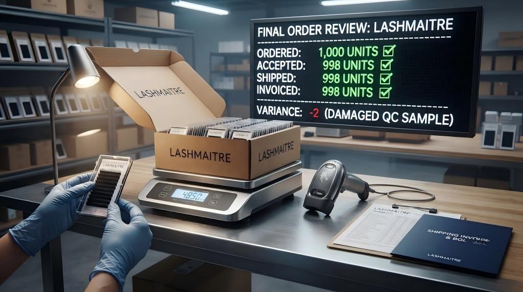 LASHMAITRE final lash order review comparing ordered accepted shipped and invoiced units