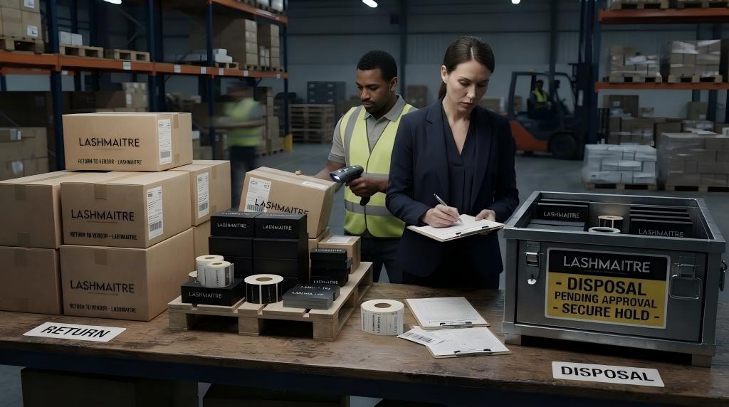 LASHMAITRE branded packaging prepared for authorized transfer or documented disposal