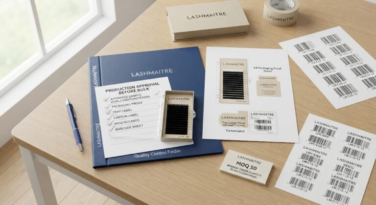 LASHMAITRE lash production approval checklist before bulk orders with packaging proof and barcode labels