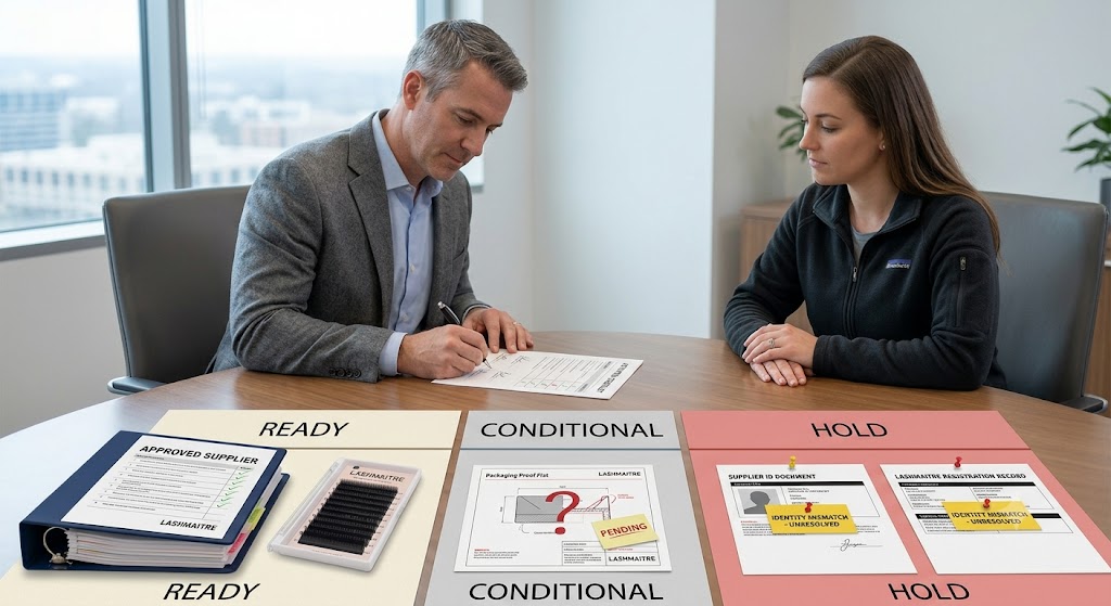 LASHMAITRE supplier onboarding evidence sorted into ready conditional and hold decisions