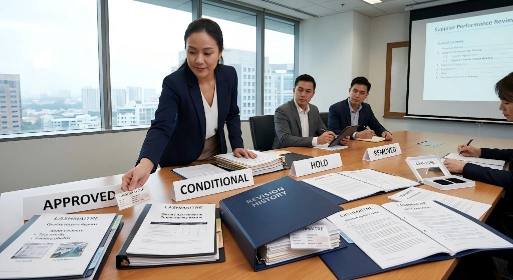 LASHMAITRE supplier review meeting assigning approved conditional hold or removed status