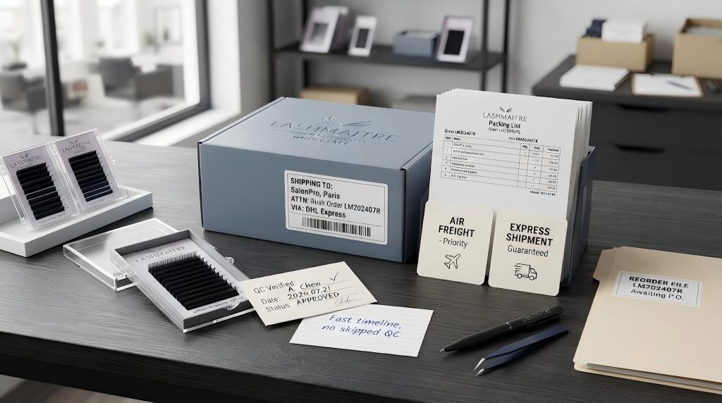 LASHMAITRE rush lash shipment file with approved QC card, air freight and express shipment options