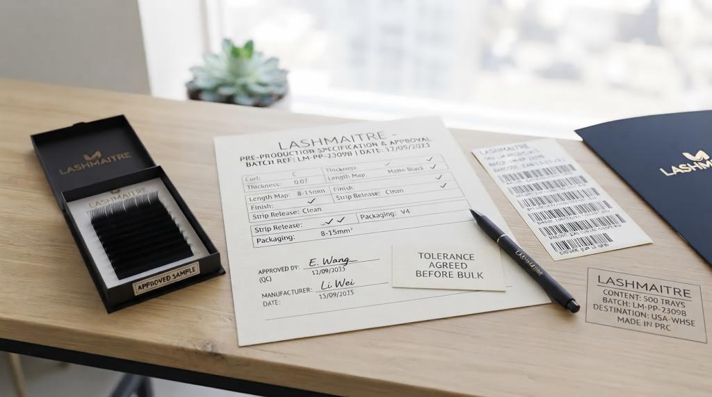 LASHMAITRE tolerance approval record completed before wholesale lash production