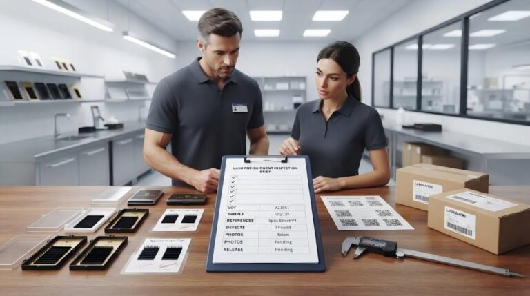 LASHMAITRE lash pre-shipment inspection brief with trays cartons approved references and QC tools