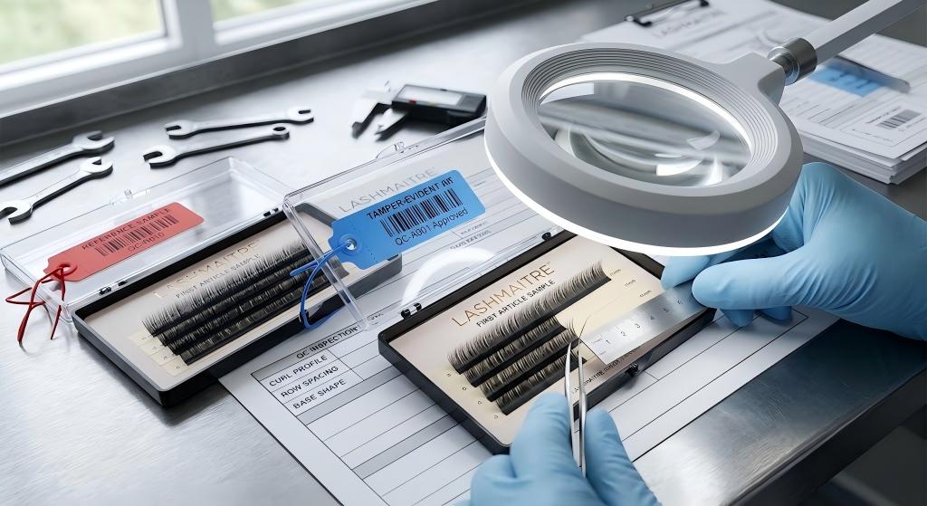 First production lash specification and packaging evidence checked under magnification