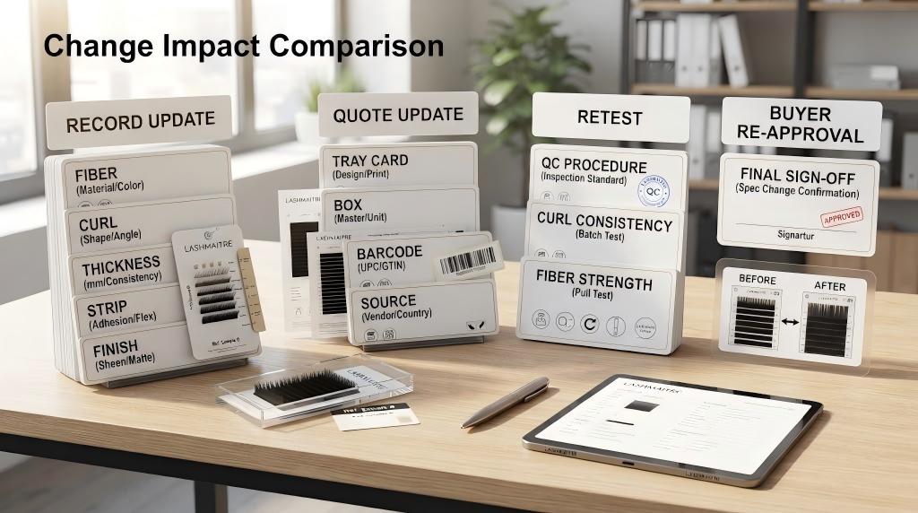 LASHMAITRE change impact comparison for record quote retest and buyer re-approval decisions