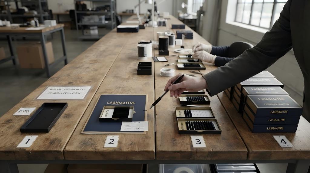 Four production stages used to review cancellation costs for a private label lash order