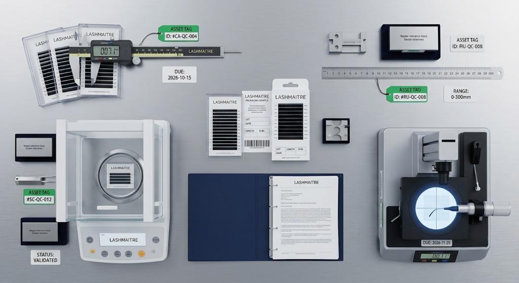 LASHMAITRE lash QC tools displayed with identity range status and due records