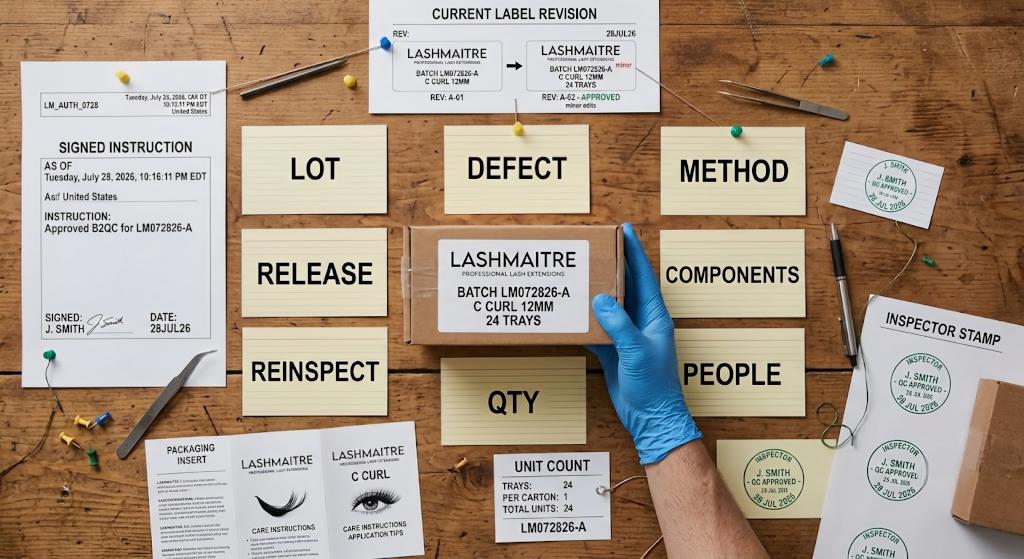 Eight required fields in a controlled LASHMAITRE lash rework record