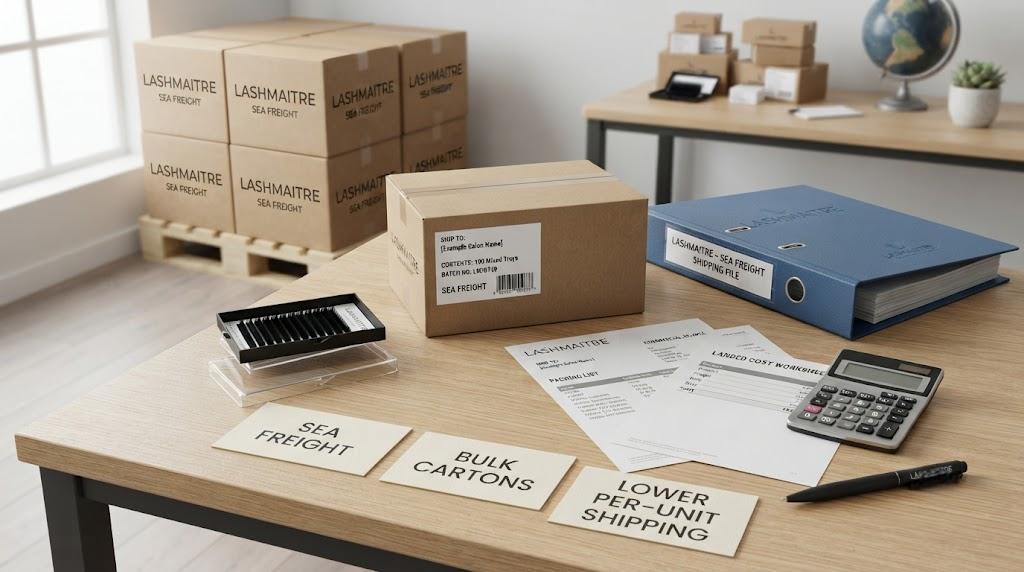 LASHMAITRE sea freight carton planning with wholesale cartons, shipping folder and landed cost worksheet