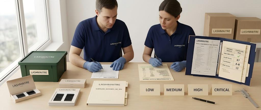 Lash supplier risk assessment by a LASHMAITRE procurement and quality team