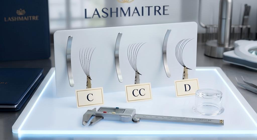 C curl CC curl and D curl premade lash fan profile comparison with constant specifications