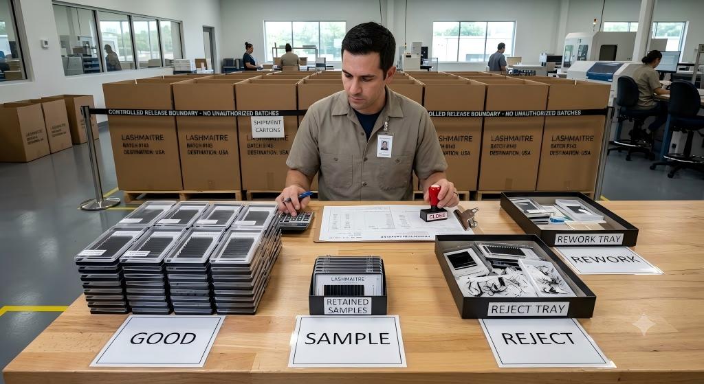 LASHMAITRE good samples reject and rework quantities reconciled before batch closeout