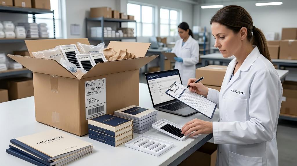 LASHMAITRE pilot order receiving inspection with cartons documents and lash trays
