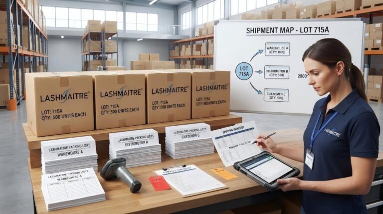 LASHMAITRE lash product recall traceability map linking lot shipments warehouses distributors and customers