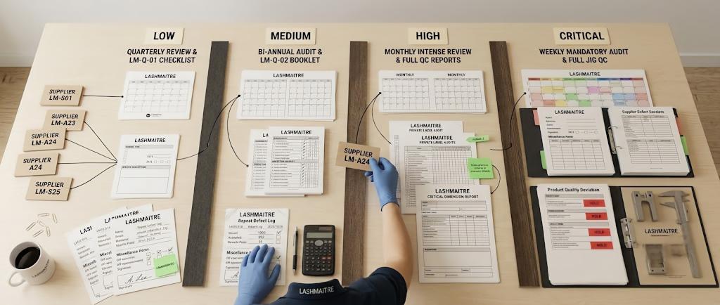 LASHMAITRE supplier risk classes linked to proportionate review frequency and control