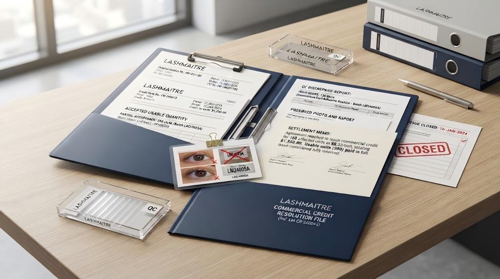 LASHMAITRE commercial credit resolution file with original order evidence and settlement record