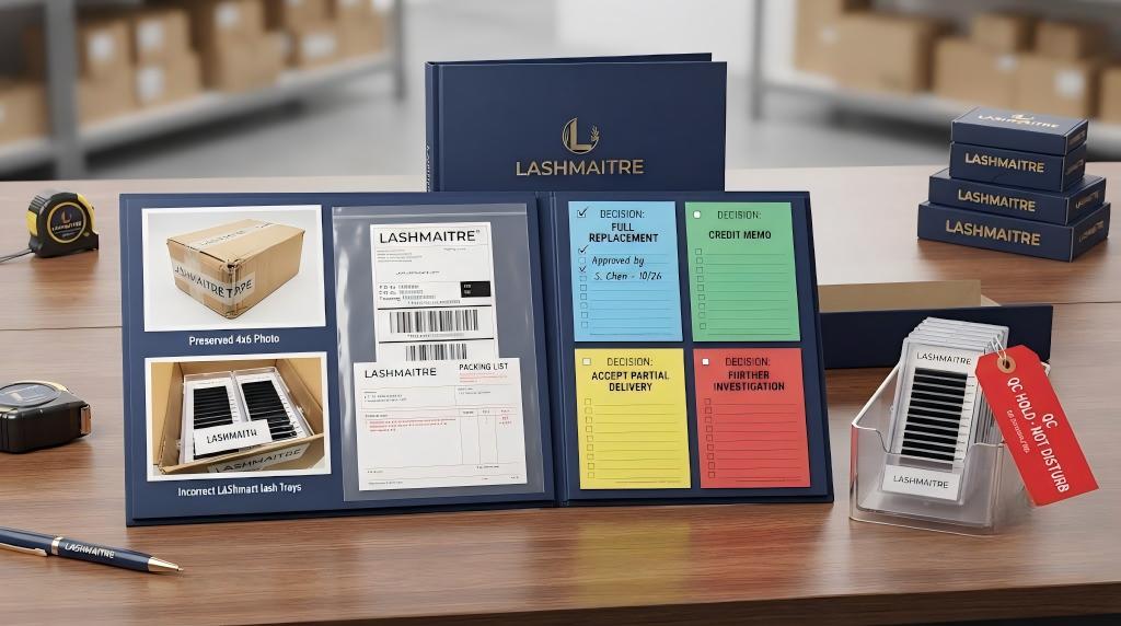 Lash receiving discrepancy evidence file with replacement, credit, partial delivery and investigation options