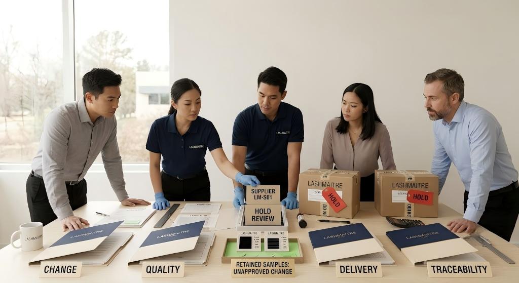 LASHMAITRE team placing a supplier on hold review after change quality delivery or traceability triggers