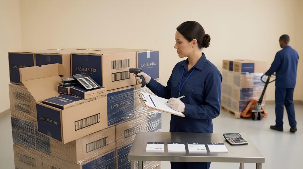 LASHMAITRE lot cartons scanned for SKU lot quantity and shipment traceability