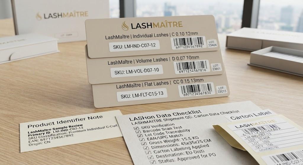 LASHMAITRE lash SKU labels and product identifiers for EU ecommerce imports