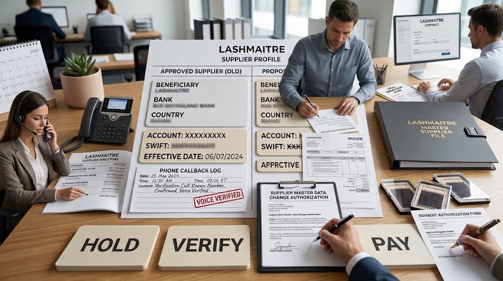 Separated verification approval and payment release for a supplier bank change