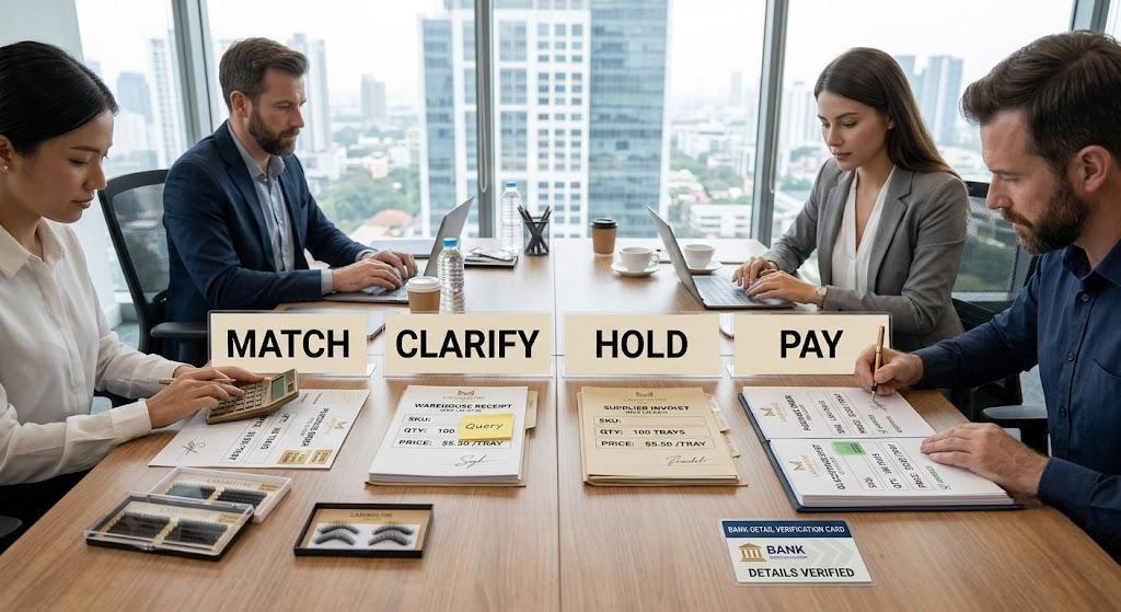 Match clarify hold and pay decision for a lash supplier invoice