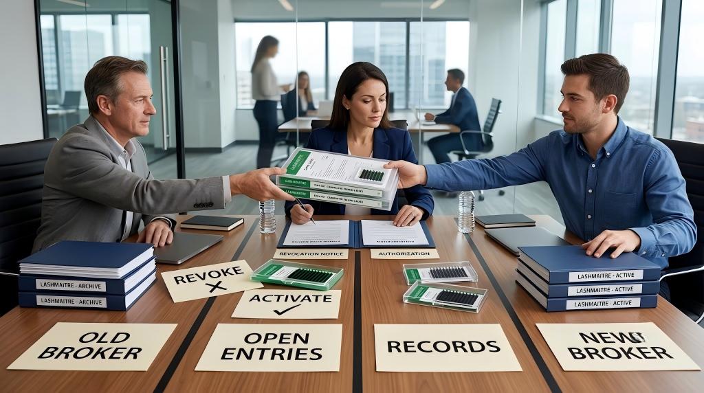 Controlled revocation and activation during a customs broker transition