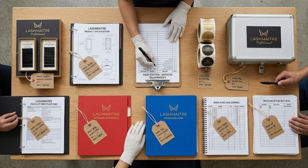 Controlled transfer of lash samples packaging artwork and production records