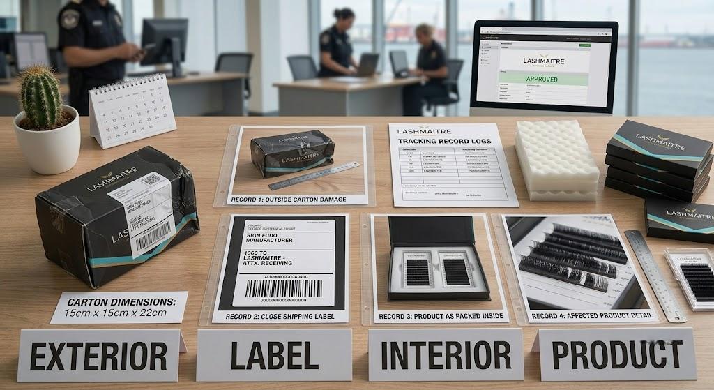 Exterior label interior and product photo evidence for a lash freight claim